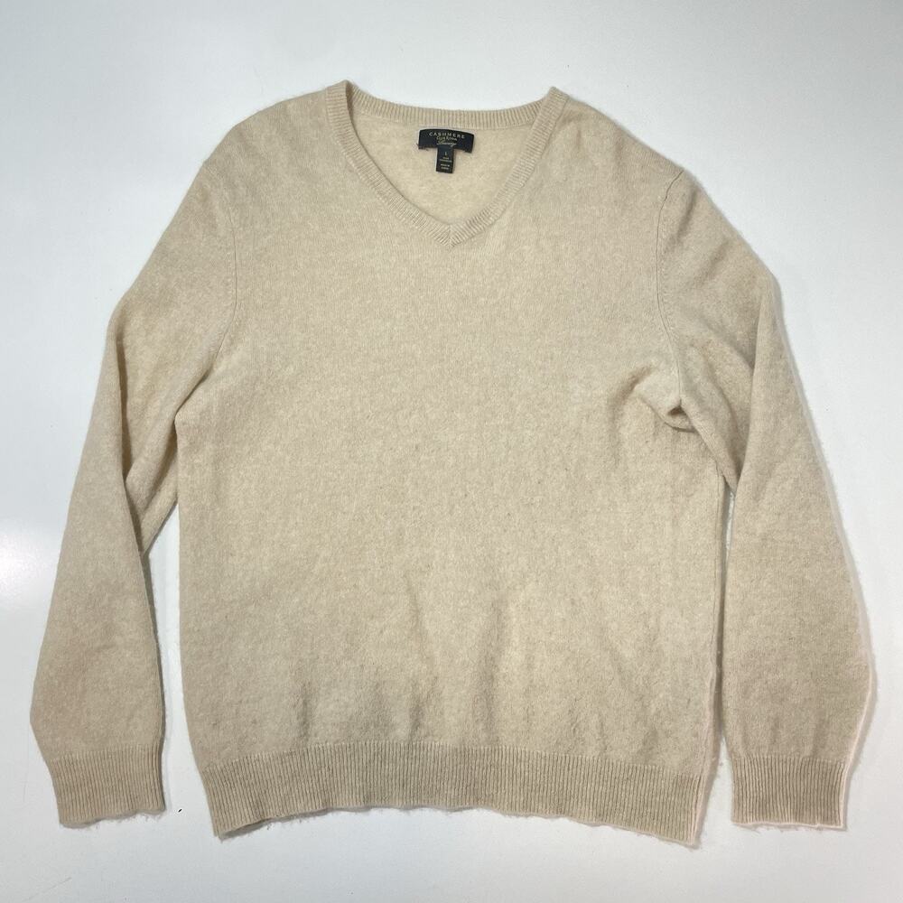 Cashmere Sweater Women's size L Club Room 100% Cashmere V-neck Sweater Beige
